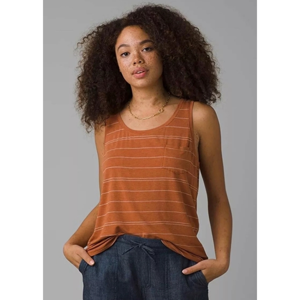 Prana NWT Foundation Scoop Neck Tank Size Small Color Copper Heather Stripe
